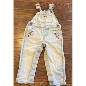 Oshkosh B'gosh Girl's Denim Overalls 12-18 Months Blue Embroidered Floral